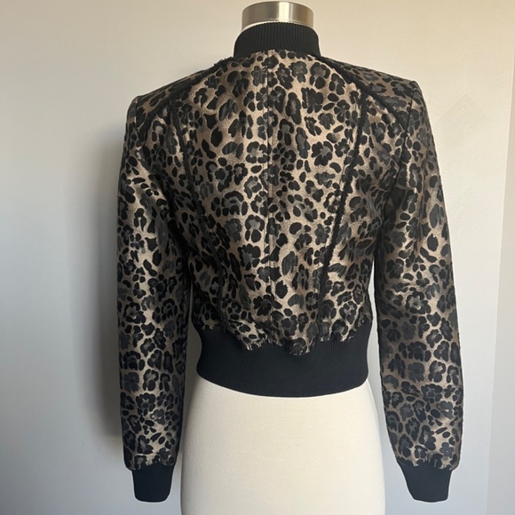 NWT Cache Leopard Cheetah Animal Print Jacquard Fringe Cocktail‎ Bomber Jacket S - Picture 3 of 11